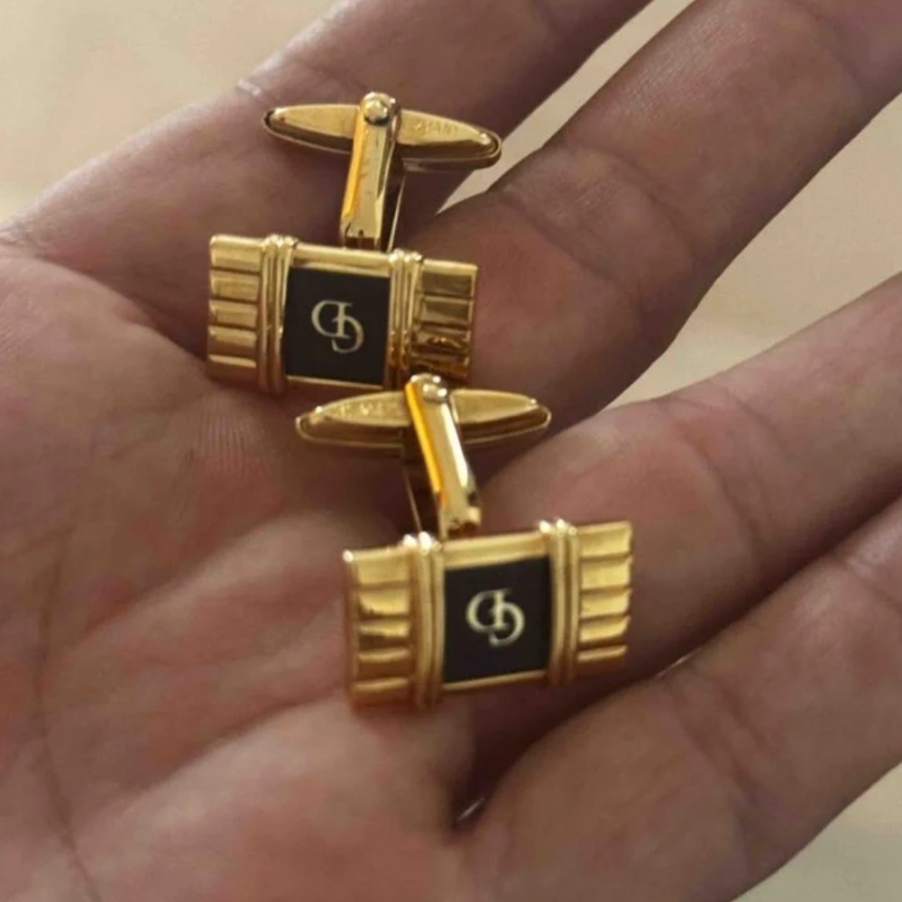 Men's Christian Dior Gold Cufflinks & Tie Clip Set NWT